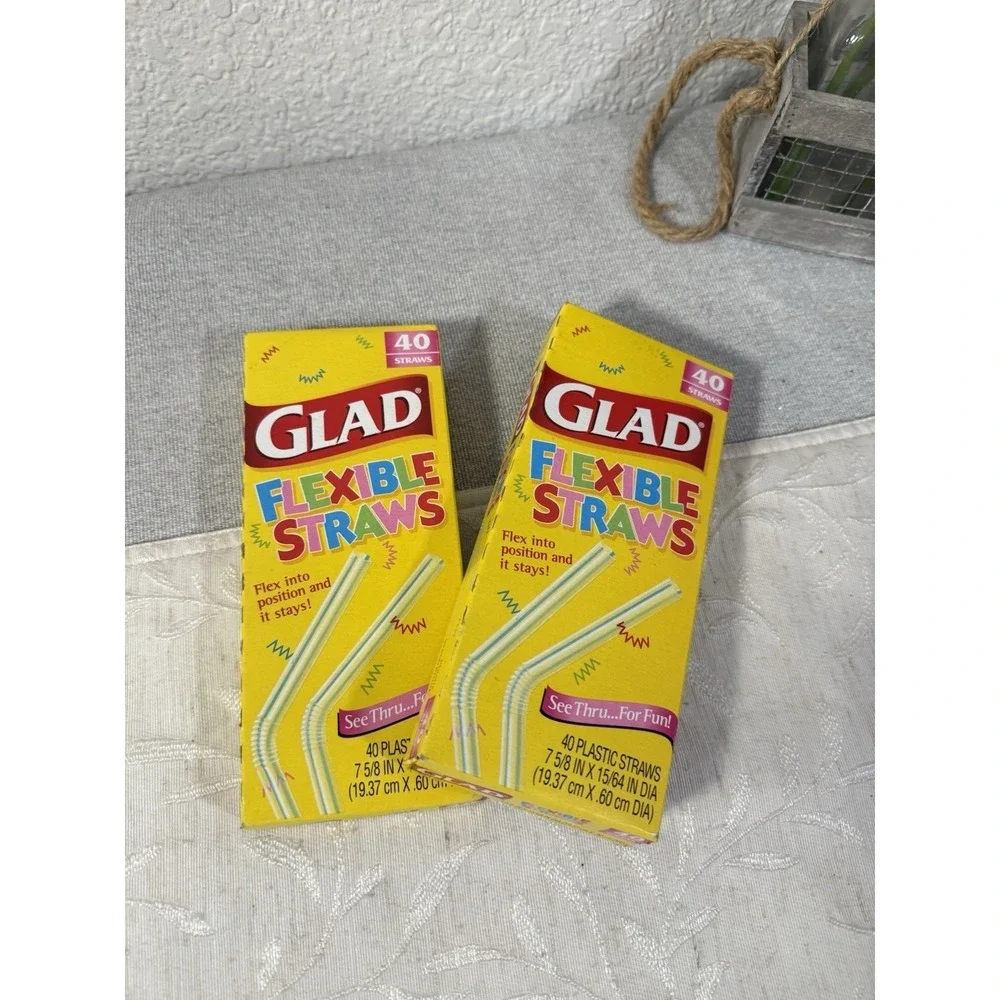 Vintage Set Of 2 1999 Glad Flexible Straws 40 Count Each Clear Plastic Bendy